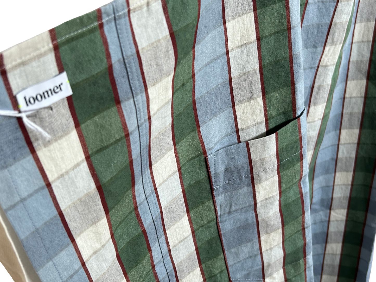 【loomer ルーマー】Cotton-Linen Checked Fabric Apron LM126-ER108 Blue-Green Block Check/HK00638