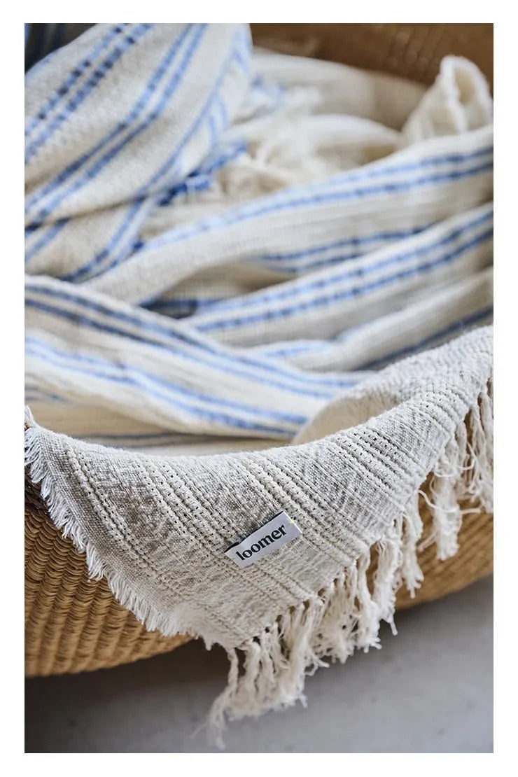 【loomer ルーマー】Indian Cotton Blanket LM126-KT110 BLUE STRIPE/HK00639