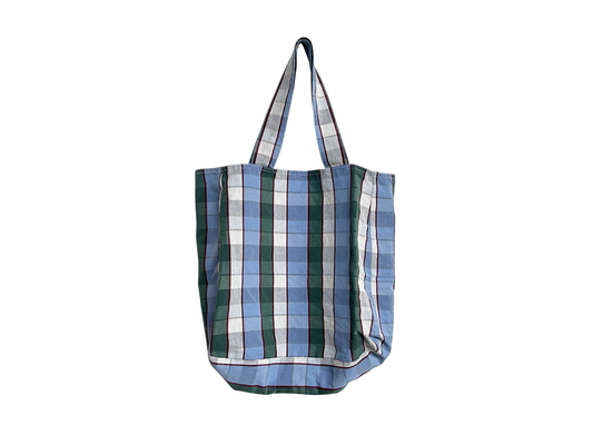 【loomer ルーマー】Cotton-Linen Checked Fabric Tote LM126-BG104 Blue-Green Block Check/HK00636
