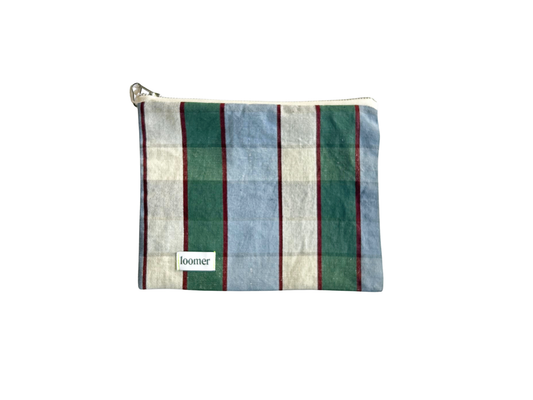 【loomer ルーマー】Cotton-LinenChecked Fabric Pouch LM126-PC103 Blue-Green Block Check/HK00635