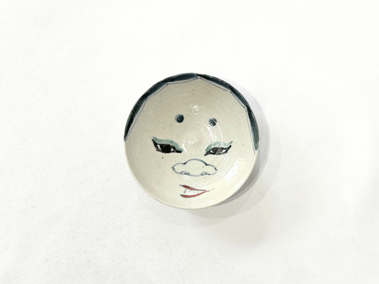 【沼田 智也】お多福文３寸皿 青/HK00597