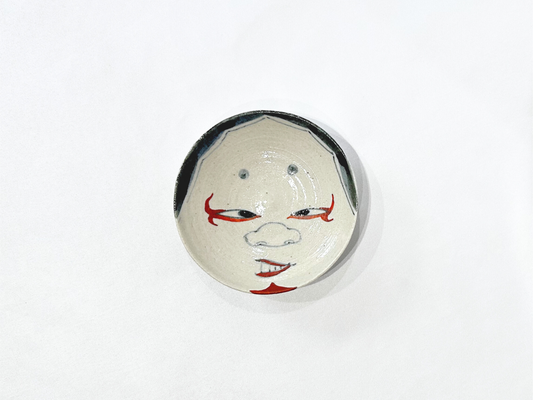 【沼田 智也】お多福文３寸皿 赤/HK00596