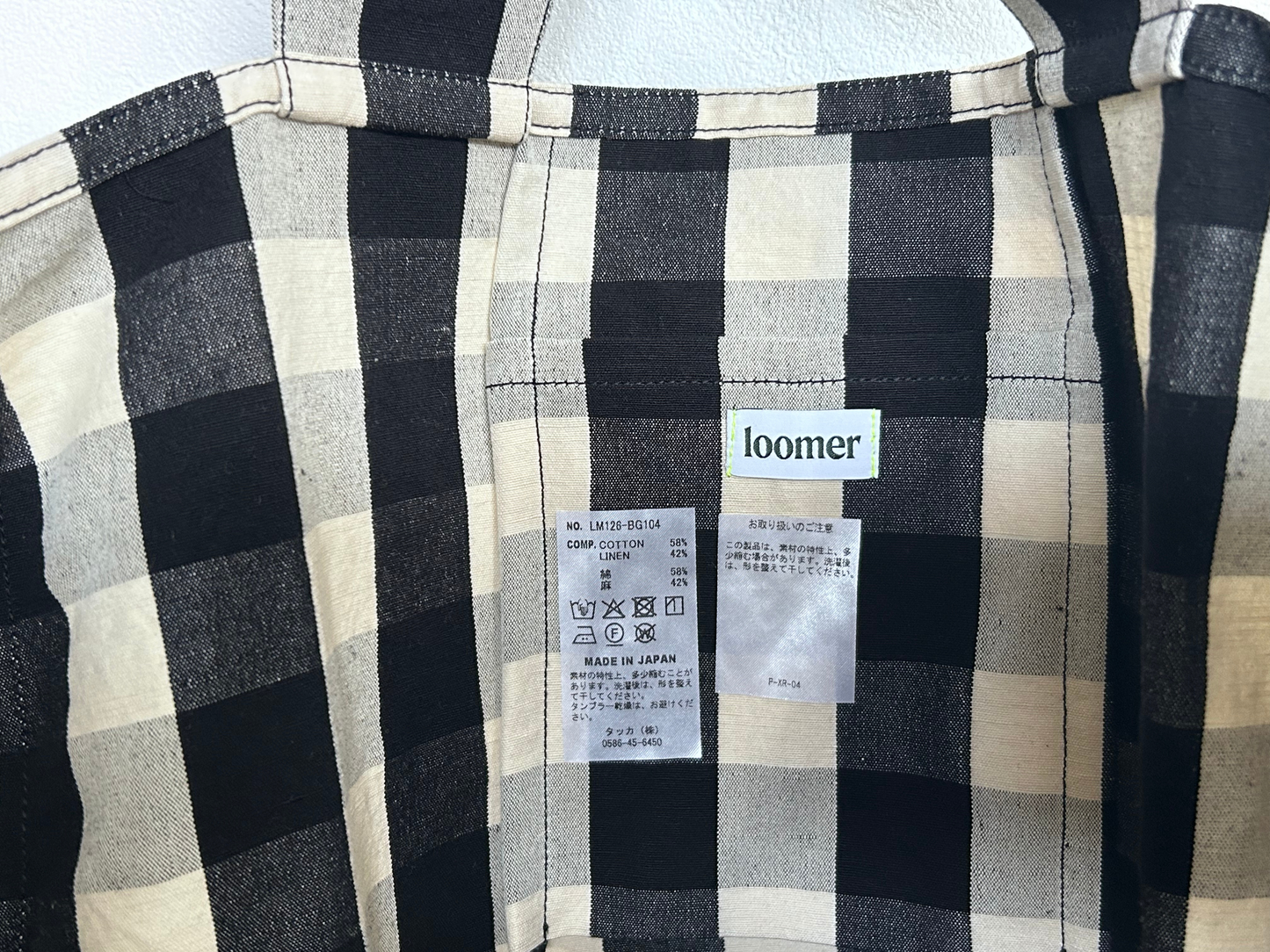 【loomer ルーマー】Cotton-Linen Checked Fabric Tote LM126-BG104 Monochrome Block Check/HK00636