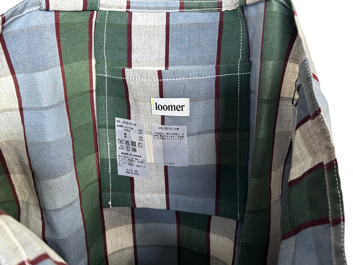 【loomer ルーマー】Cotton-Linen Checked Fabric Tote LM126-BG104 Blue-Green Block Check/HK00636